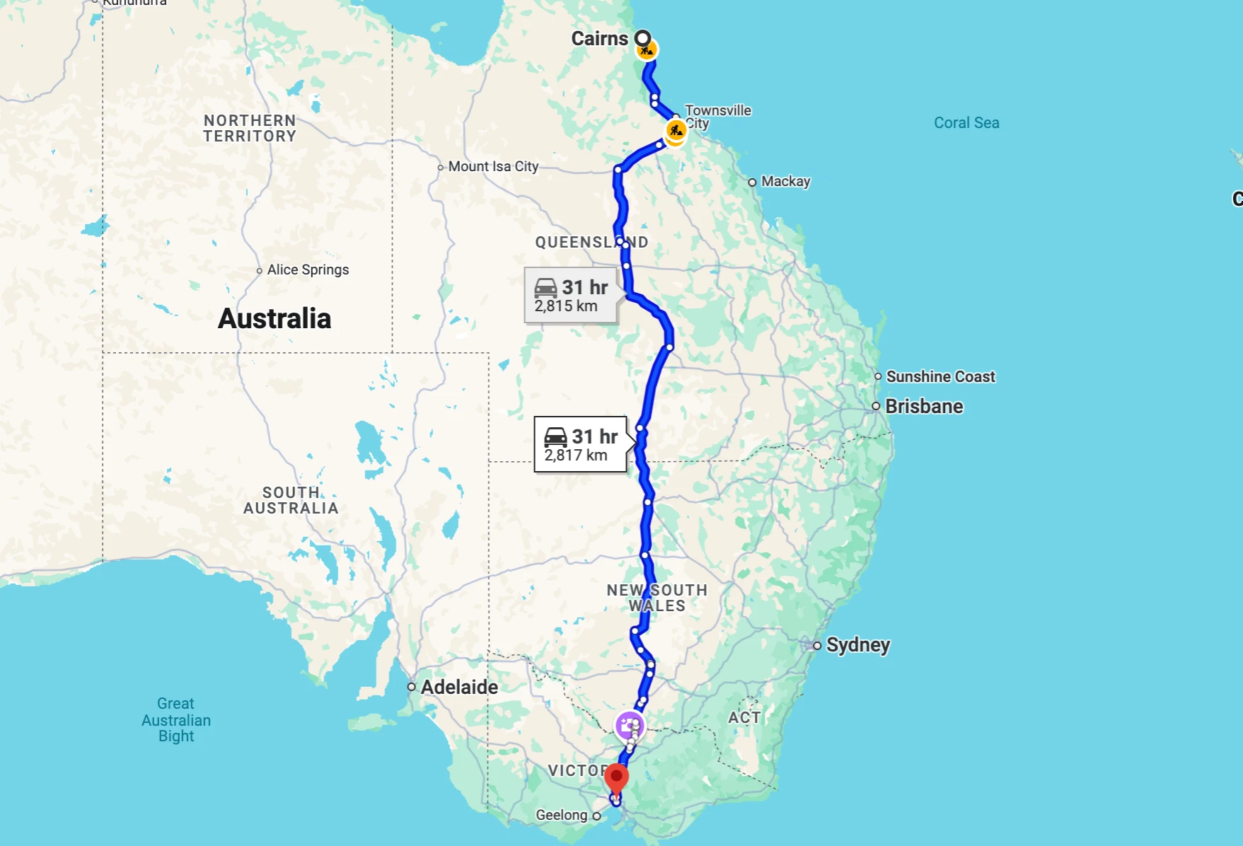 Cairns to Melbourn